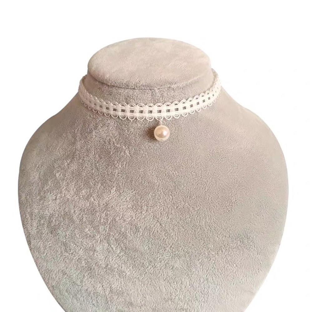 White lace pearl-shape bead choker necklace